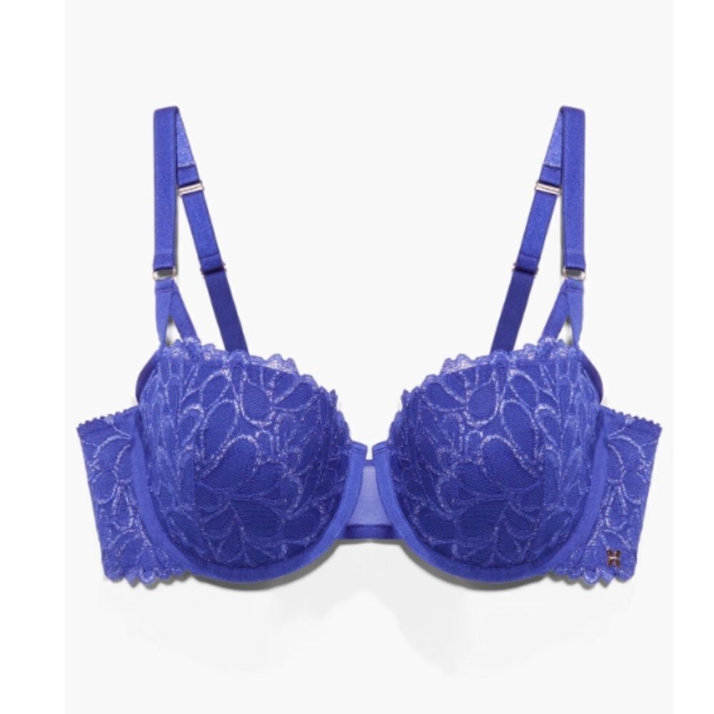 Savage X Fenty Savage Not Sorry Lightly Lined Lace Balconette Bra Blue Size 32D